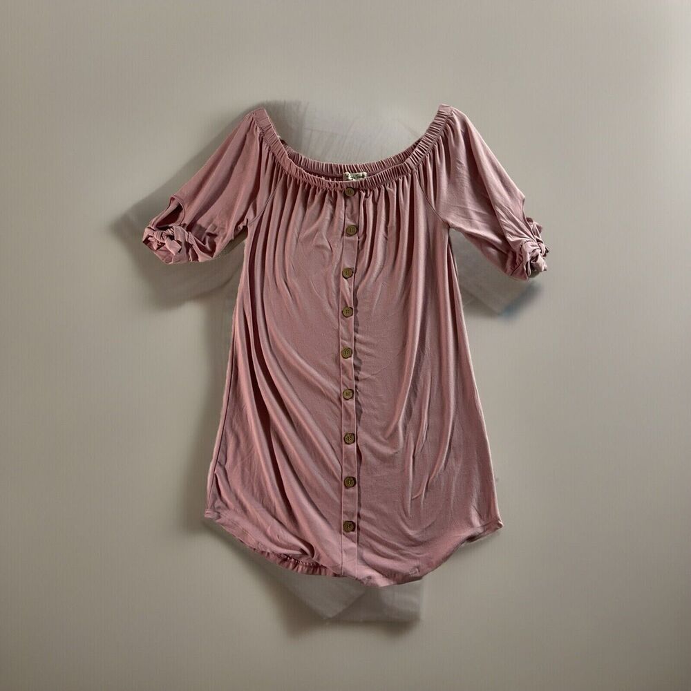 Full Circle Trends Top Womens Medium Pink Button up Cold Shoulder Shoulder